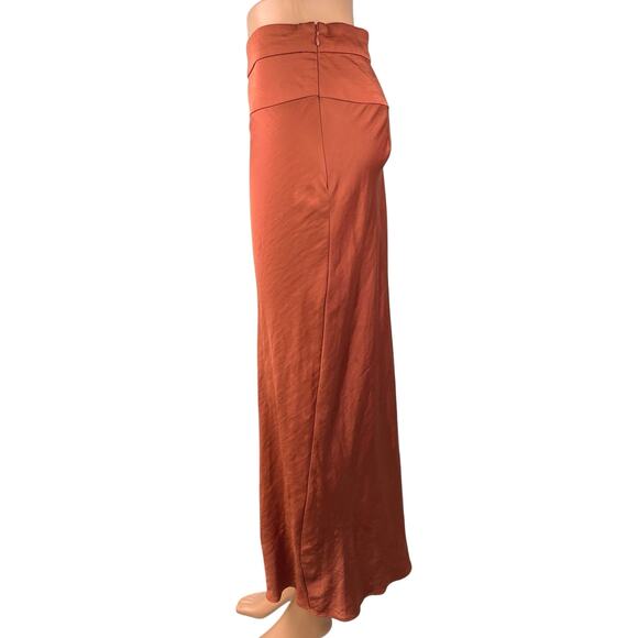 Free People Rust Orange Silk Satin Zipper Straight A-Line Maxi Slip Skirt Size 6 - Picture 2 of 6